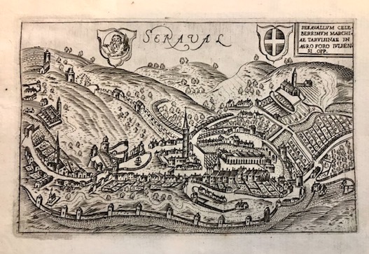 Valegio (o Valeggio o Valesio) Francesco Seraval. Seravallum celeberrimum Marchiae Tarvisinae in agro Foro Iuliensi opp. (Serravalle - Vittorio Veneto) 1590 ca. Venezia